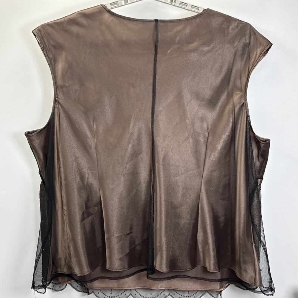 Another Thyme 5X Brown Beaded Mesh Babydoll Tank Top Y2K Evening Party Plus Size - Picture 6 of 10